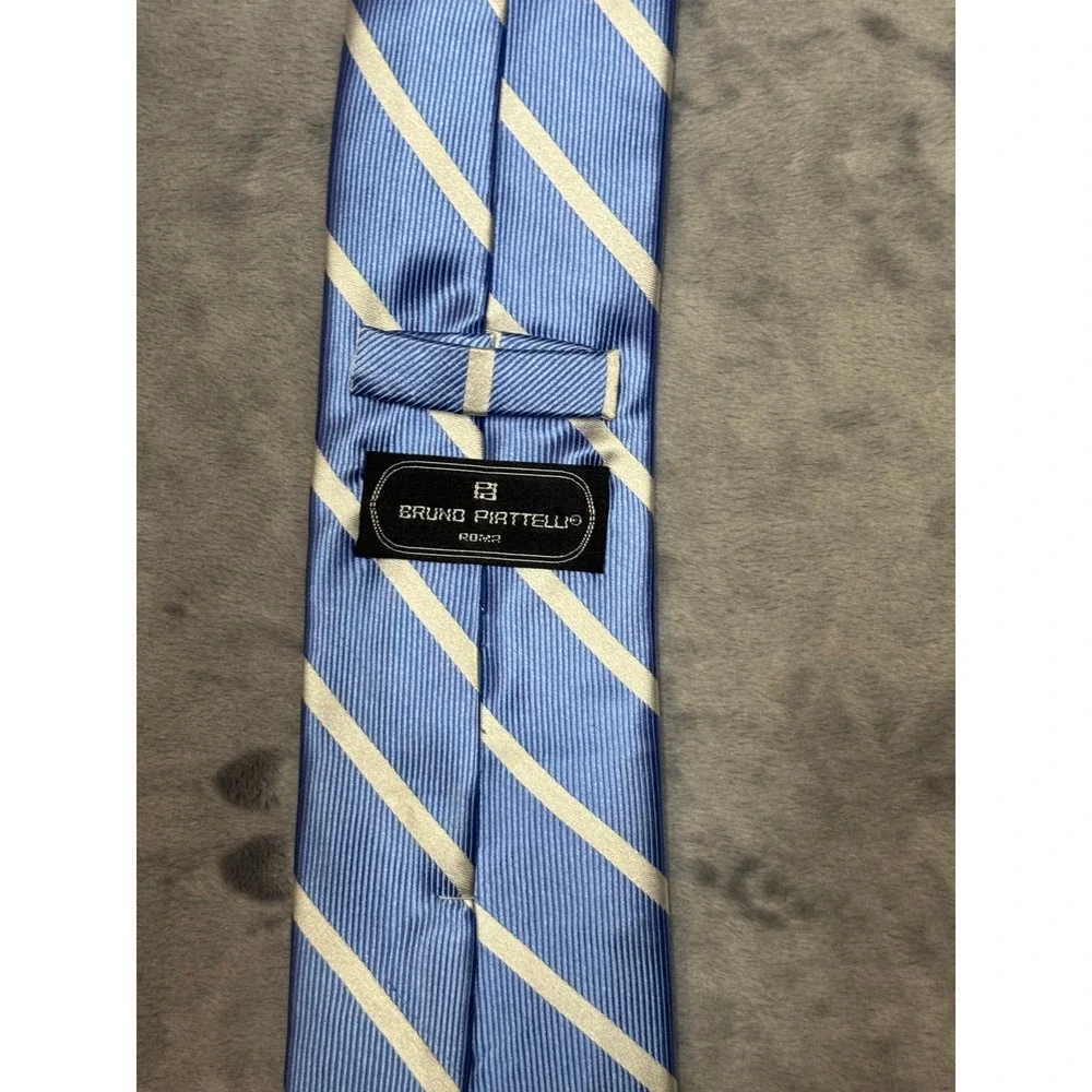 Bruno Piattelli Roma Mens Tie Light Blue White Diagonal Stripe Made in Italy